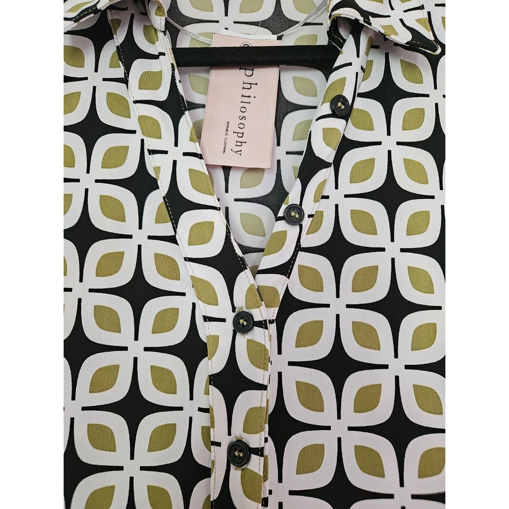 Philosophy Women's L Long Sleeve Citron Black White Retro Print - Picture 2 of 8